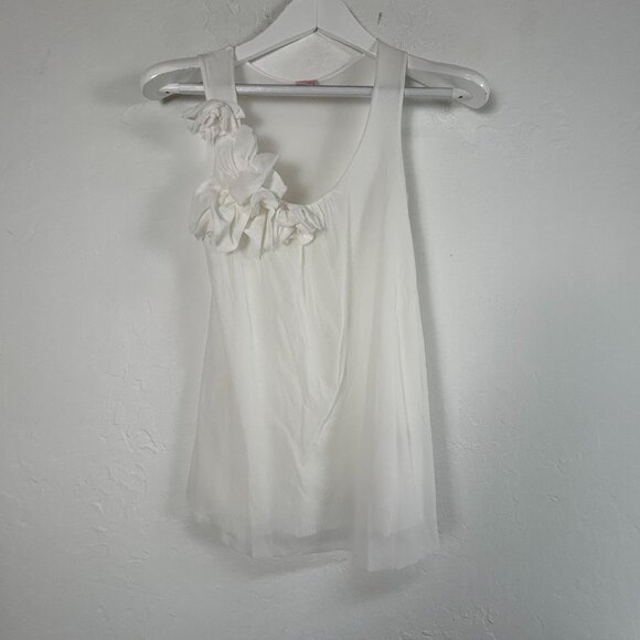 Sweet Pea By Stacy Frati Womens White Sleeveless Top With Floral Detail Small - Picture 1 of 9